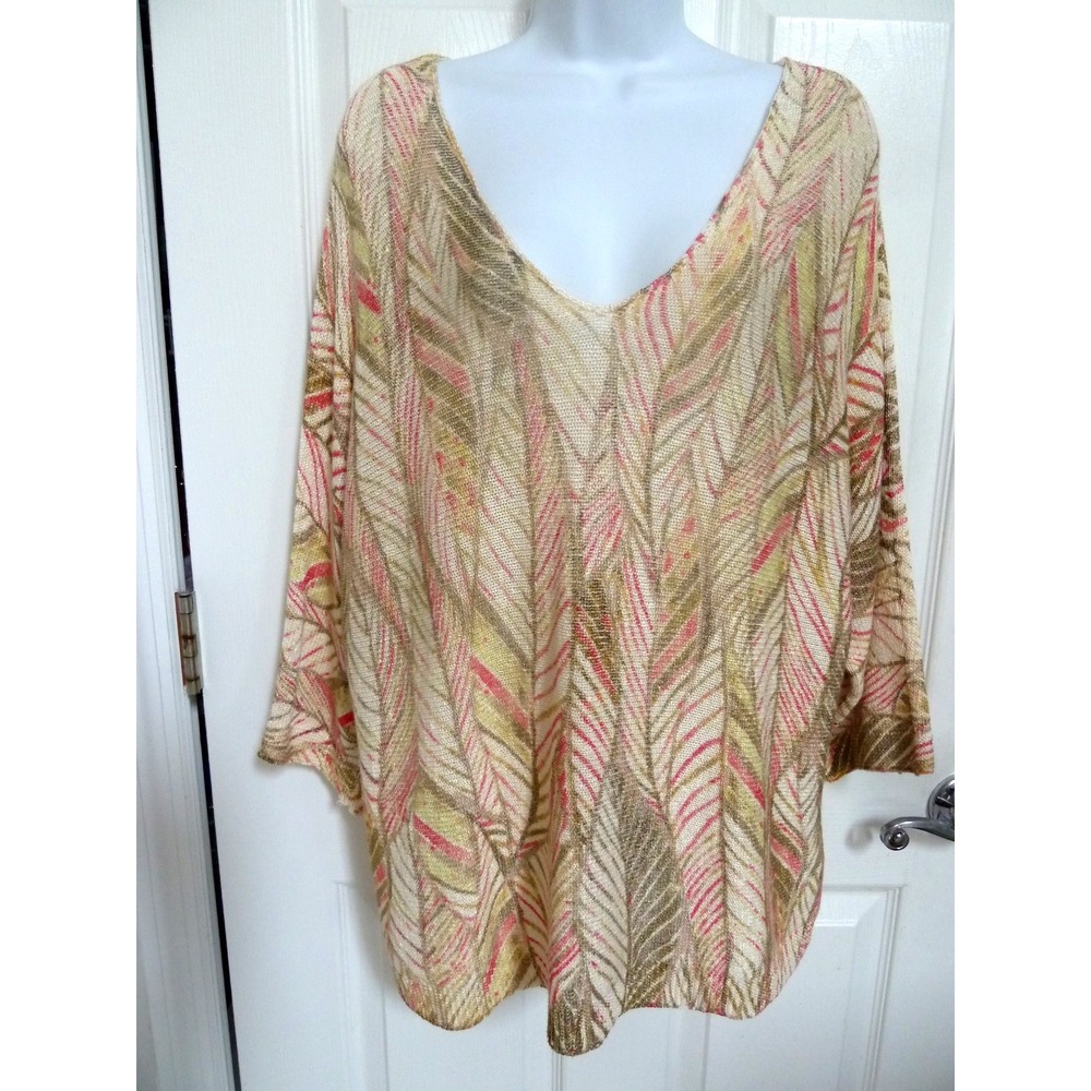 CHICO'S Sz 3=16/18, XL Dolman Sleeve Sweater Colorful Cotton/Nylon Career